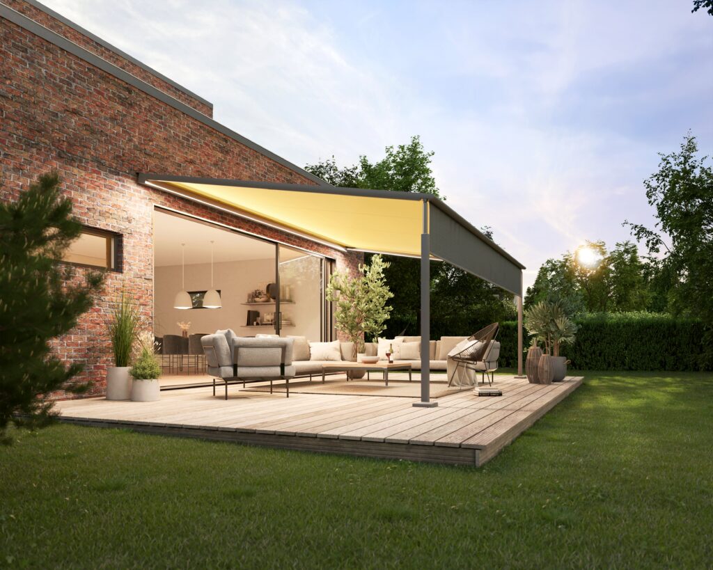 mx pergola compact Backstein Image LED Line abends T_gelb 202403-min